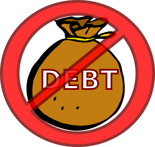 Bag of debt crossed out