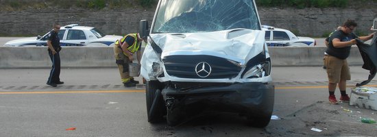 Mercedes van after a crash