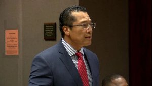 Attorney William Harrison speaking in a courtroom